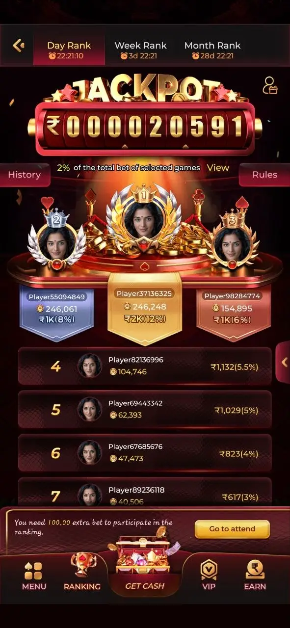 X89 jackpot ranking screen with player rewards and leaderboard